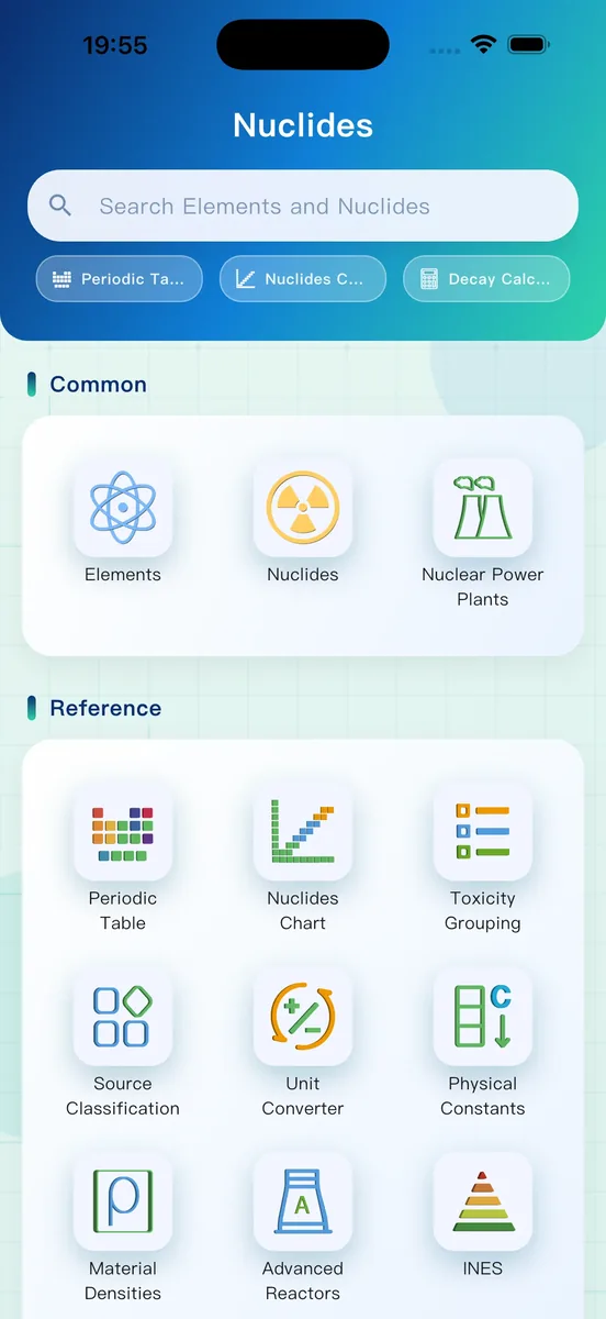 Nuclides app screen